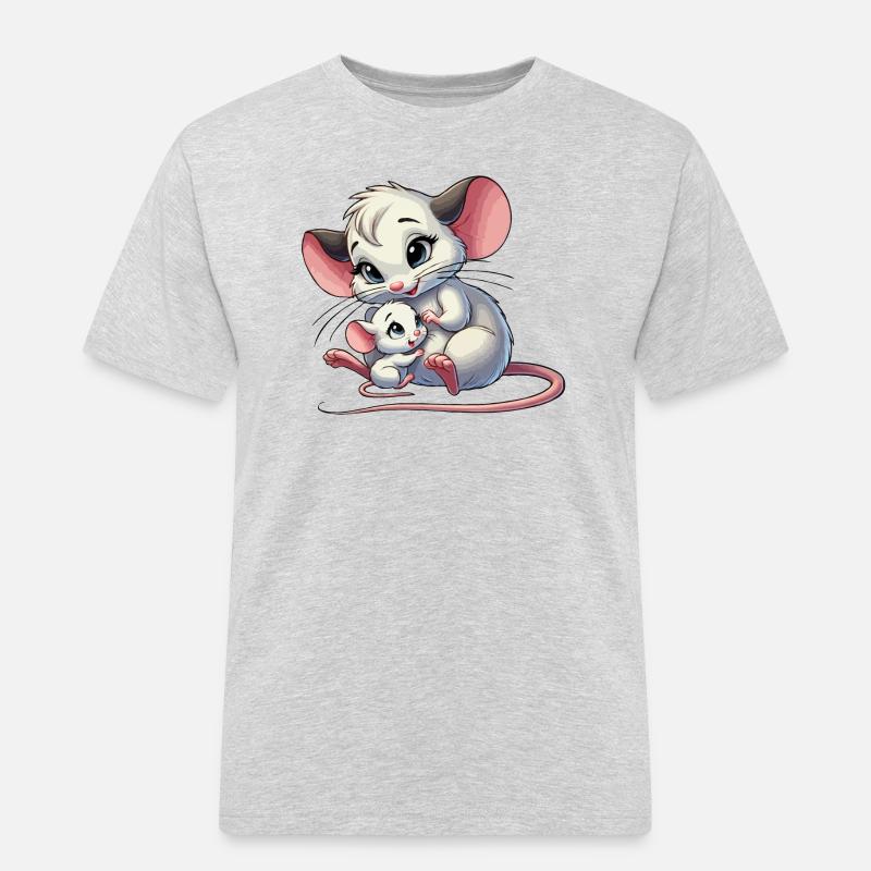Mausmutter mit Kind - Männer Workwear T-Shirt - Grau meliert