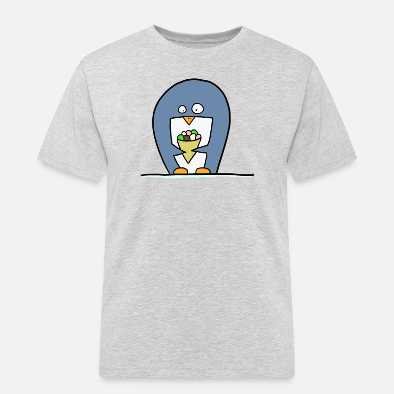 Pinguin mit Eiscreme - Männer Workwear T-Shirt - Grau meliert