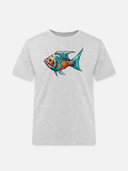 Bunter Graffiti Fisch - Männer Workwear T-Shirt - Grau meliert