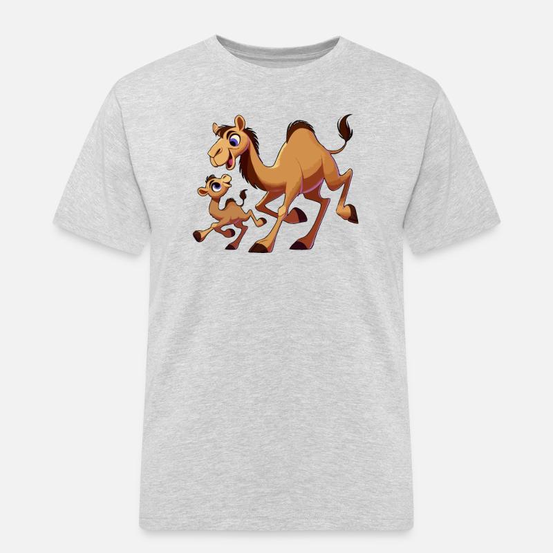 Kamelmutter mit herumtollendem Kind - Männer Workwear T-Shirt - Grau meliert