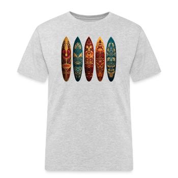 Art polynésien sur différentes planches de surf - T-shirt Workwear homme - gris chiné - Devant - AI Model Male 185 dark (185cm)