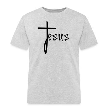 jesus cross christ christ catholic evangelical - Men's Workwear T-Shirt - heather grey - Front - AI Model Male 185 dark (185cm)