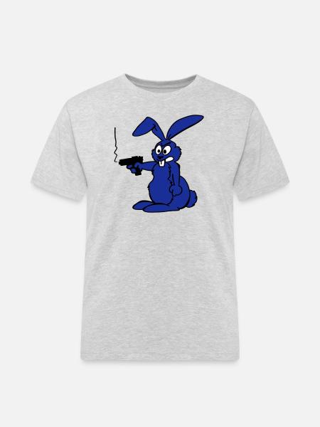 Hase mit Waffe - Männer Workwear T-Shirt - Grau meliert