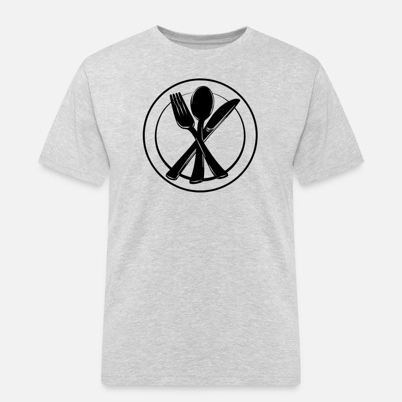 Messer, Gabel und Löffel auf Teller - Männer Workwear T-Shirt - Grau meliert