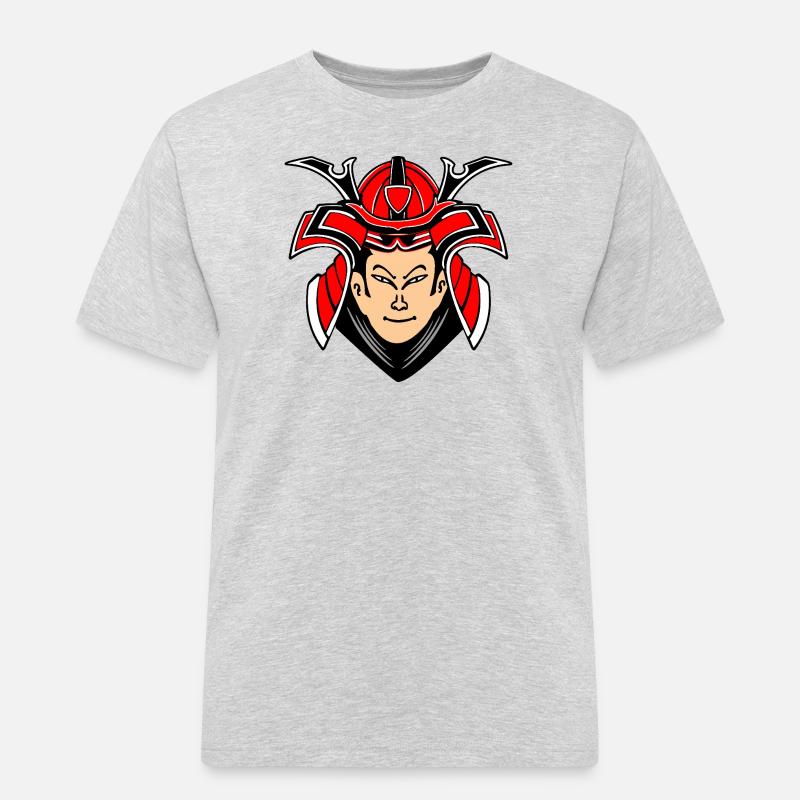 Samurai mit Helmdesign - Männer Workwear T-Shirt - Grau meliert