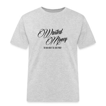 Geldverschwendung - Männer Workwear T-Shirt - Grau meliert - Vorne - AI Model Male 185 dark (185cm)