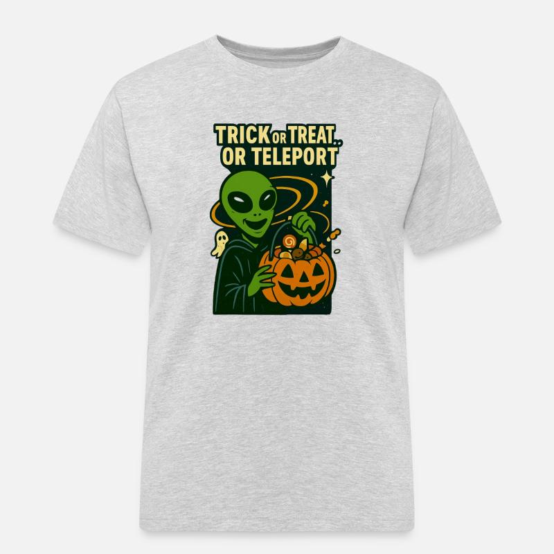 Alien Halloween T-Shirt – Süßes oder Saures... oder... - Männer Workwear T-Shirt - Grau meliert