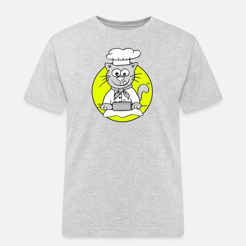 Retro Bäcker-Katze - Beruf Bäcker - Männer Workwear T-Shirt - Grau meliert