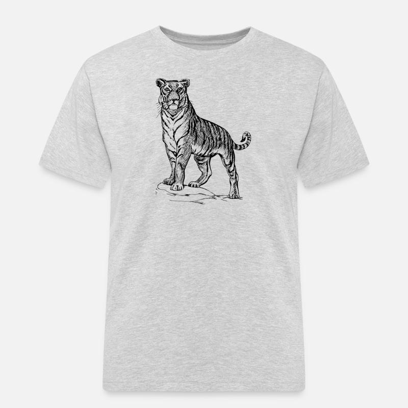Tiger black and withe - Männer Workwear T-Shirt - Grau meliert