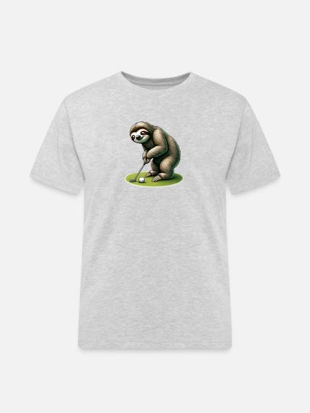 Lustiges Faultier beim Golfen - Männer Workwear T-Shirt - Grau meliert