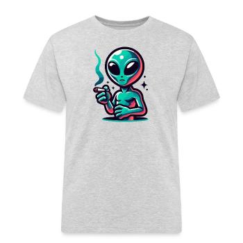 Alien mit Joint Zigarette rauchen - Männer Workwear T-Shirt - Grau meliert - Vorne - AI Model Male 185 dark (185cm)