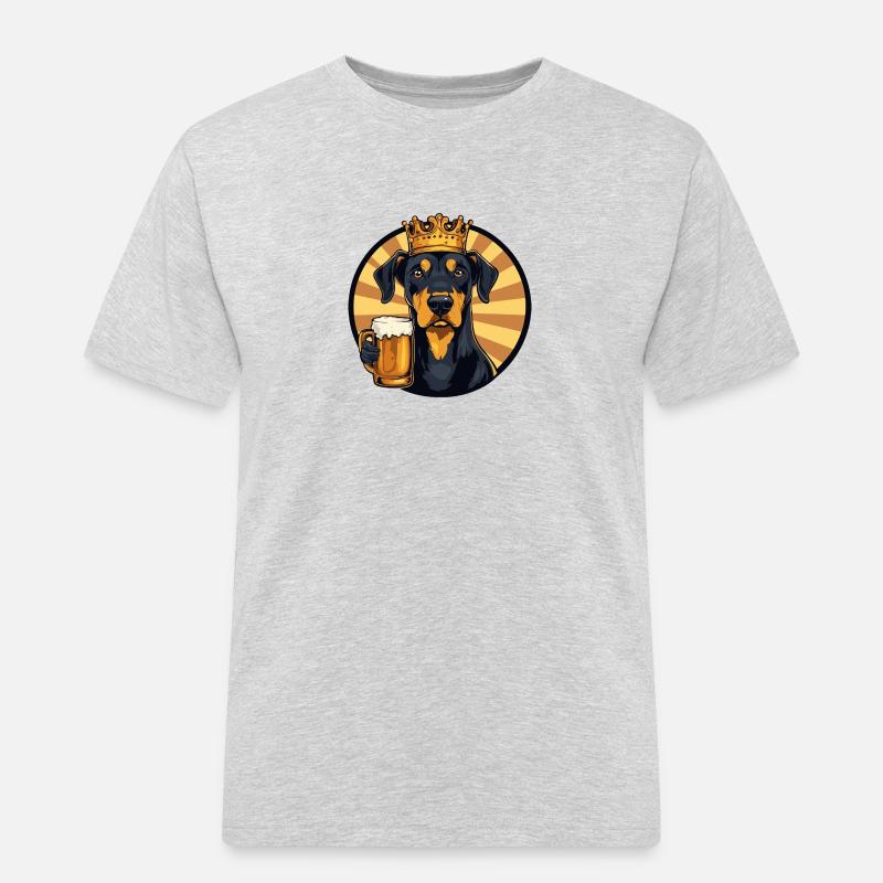 Dobermann Hund Bier Comic - Männer Workwear T-Shirt - Grau meliert
