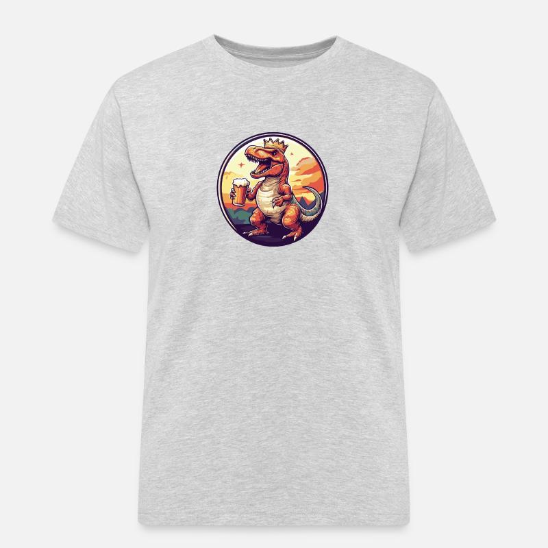 Dinosaurier T-Rex Bier Comic - Männer Workwear T-Shirt - Grau meliert