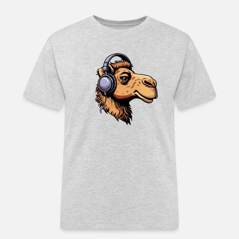 Kamel mit Kopfhörern - Männer Workwear T-Shirt - Grau meliert