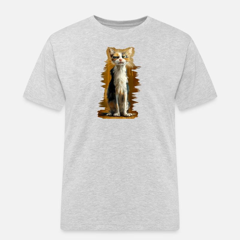 Crumpy Cat - Männer Workwear T-Shirt - Grau meliert