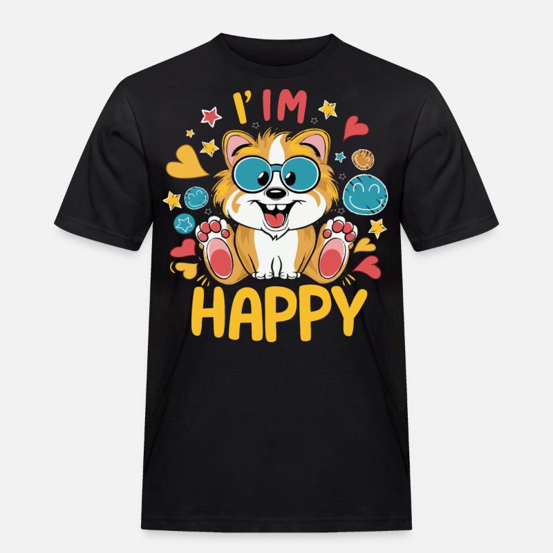 Ich bin glücklich - Männer Workwear T-Shirt - Schwarz