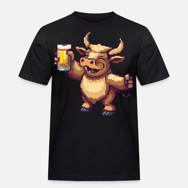 Stier Pixel Bier - Männer Workwear T-Shirt - Schwarz