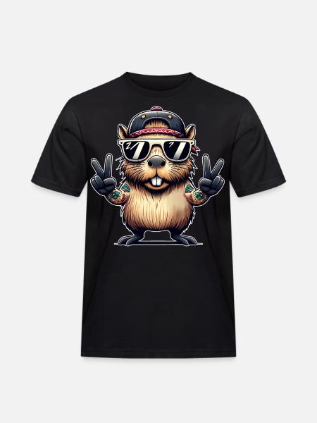 Capybara Peacezeichen - Männer Workwear T-Shirt - Schwarz