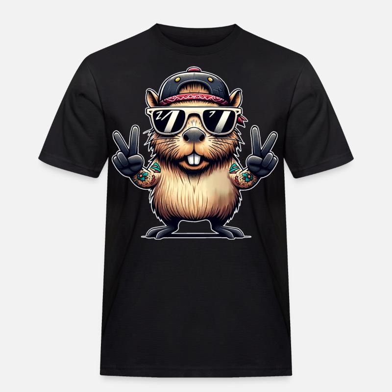 Capybara Peacezeichen - Männer Workwear T-Shirt - Schwarz