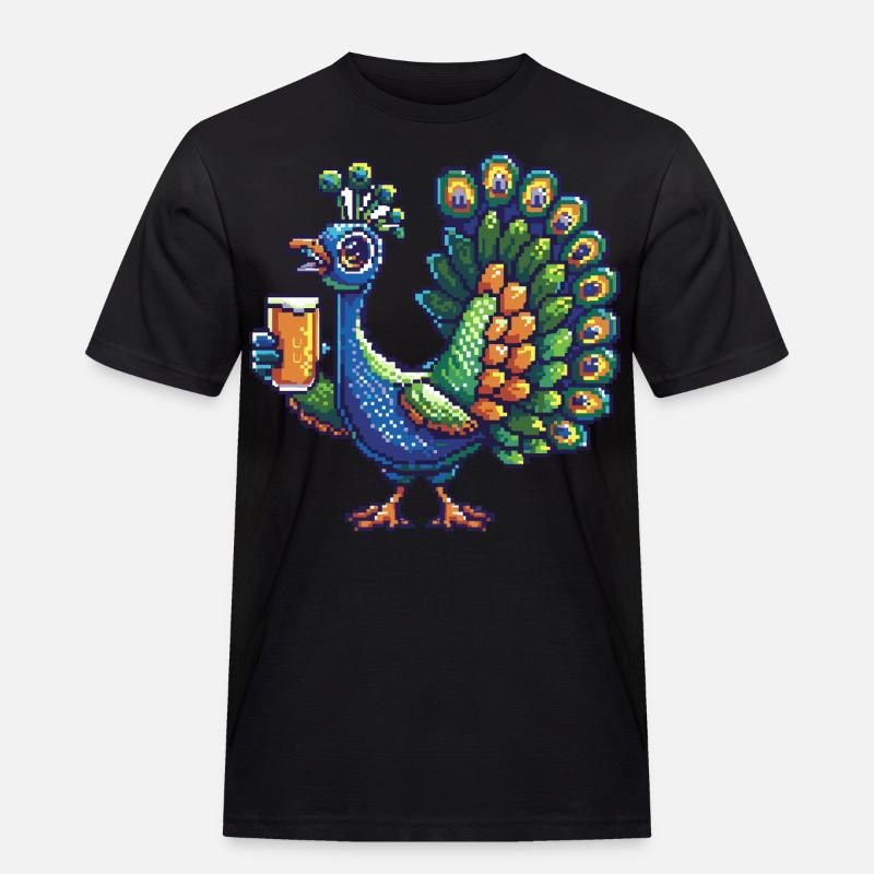 Pfau Vogel Pixel Bier - Männer Workwear T-Shirt - Schwarz