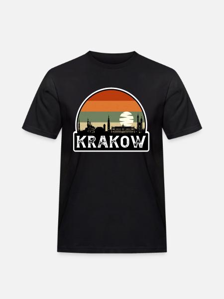 Krakow Poland Flag Skyline Travel Souvenir - Men's Workwear T-Shirt - black