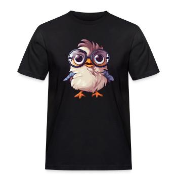 Spatz mit Brille Cartoon Kawaii Illustration - Männer Workwear T-Shirt - Schwarz - Vorne - AI Model Male 178 light (178cm)