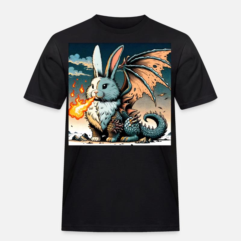 Feuerspeiender Hase Drache #01 - Männer Workwear T-Shirt - Schwarz