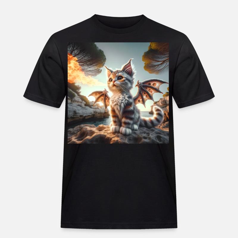 Feuerspeiendes Kätzchen Drache #01 - Männer Workwear T-Shirt - Schwarz
