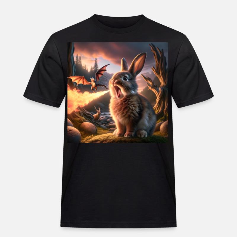 Feuerspeiender Hase Drache #26 - Männer Workwear T-Shirt - Schwarz