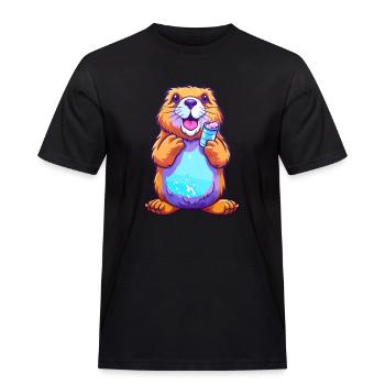 Biber buntes Aquarell Cartoon Kawaii Tier - Männer Workwear T-Shirt - Schwarz - Vorne - AI Model Male 178 light (178cm)