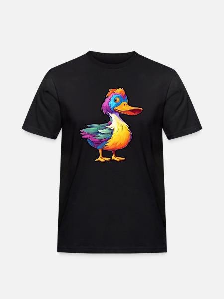 Duck Colorful Watercolor Cartoon Kawaii Animal - Men's Workwear T-Shirt - black