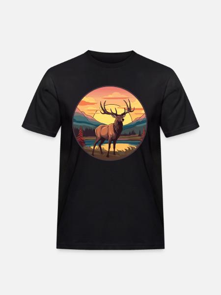 Elch bunte Aquarell-Karikatur Kawaii-Tier - Männer Workwear T-Shirt - Schwarz