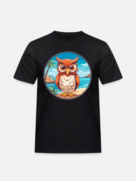 ugle, akvarel, cartoon, kawaii Clipart, dyr - Herre Workwear T-Shirt - sort