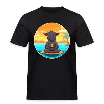 Buffalo Cartoon Yoga Strand Sommer Illustration - Männer Workwear T-Shirt - Schwarz - Vorne - AI Model Male 178 light (178cm)