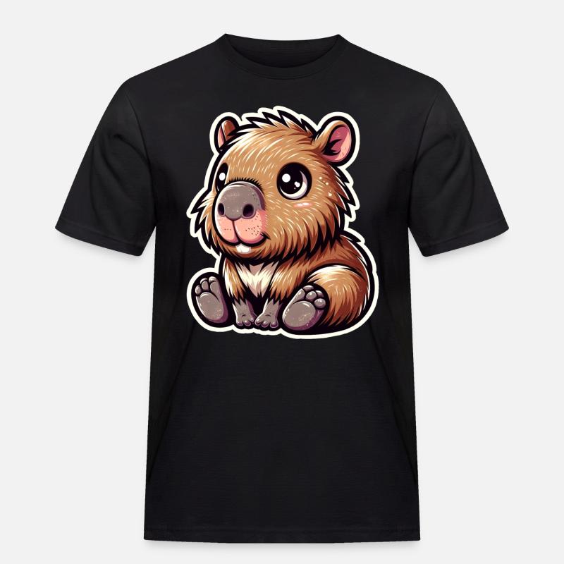 Capybara - Männer Workwear T-Shirt - Schwarz