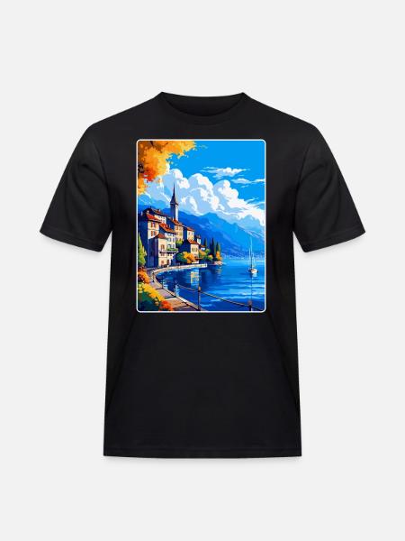 Vevey Switzerland Vintage Travel Poster Souvenir - Men's Workwear T-Shirt - black