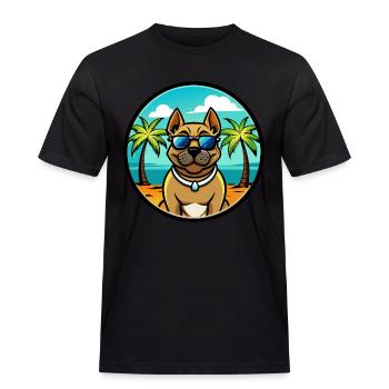 Perro De Presa Canario Hunderasse Cartoon Strand - Männer Workwear T-Shirt - Schwarz - Vorne - AI Model Male 178 light (178cm)