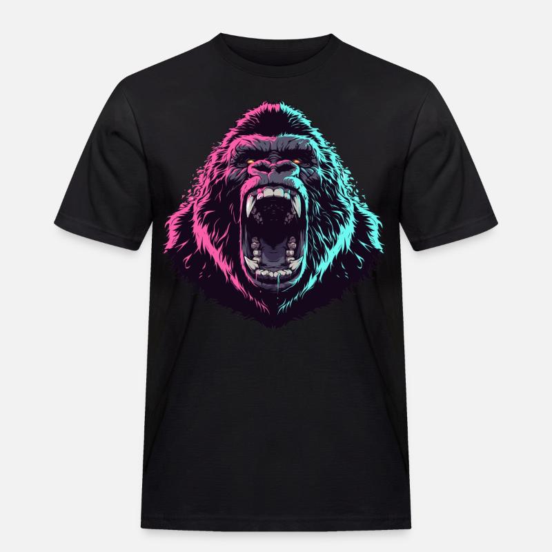Wütender Gorillakopf im Pop-Art-Stil - Männer Workwear T-Shirt - Schwarz