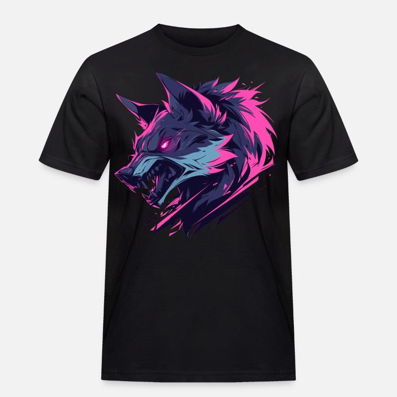 Bunter wilder Wolf - Männer Workwear T-Shirt - Schwarz