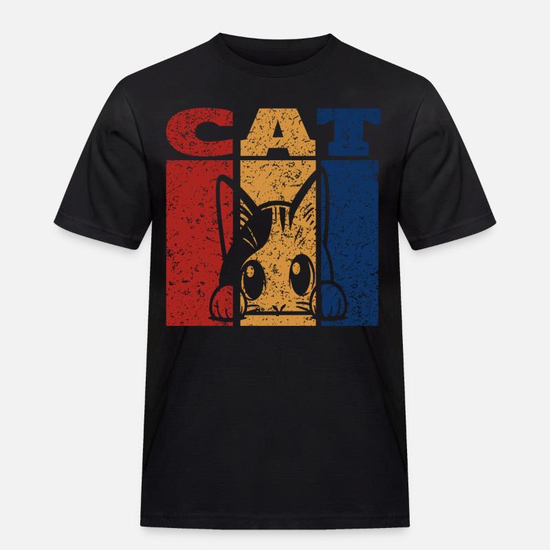 Spähende Katze Retro Design - Männer Workwear T-Shirt - Schwarz