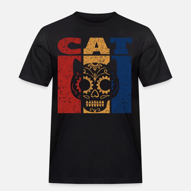 Sugar Skull Katze Retro Design - Männer Workwear T-Shirt - Schwarz