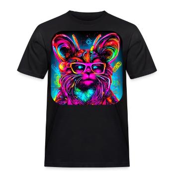 Neon Cyberglow UV Abstrakt Style - Männer Workwear T-Shirt - Schwarz - Vorne - AI Model Male 178 light (178cm)