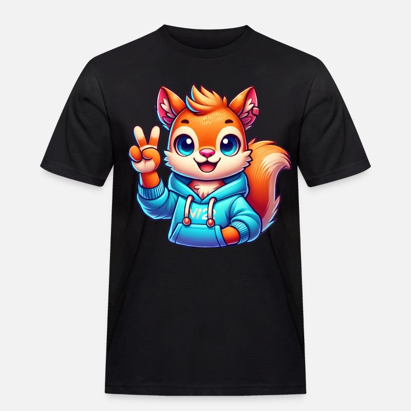 Friedliches Cartoon-Eichhörnchen im Kapuzenpullover - Männer Workwear T-Shirt - Schwarz