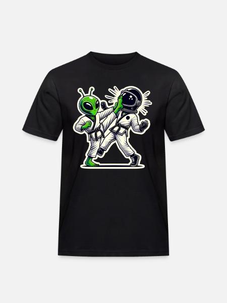 Alien vs Astronaut Karate Battle - Men's Workwear T-Shirt - black