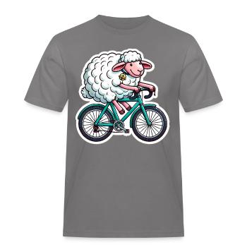 Happy Sheep Riding Bike Cartoon - Men's Workwear T-Shirt - grey - Front - AI Model Male 185 dark (185cm)