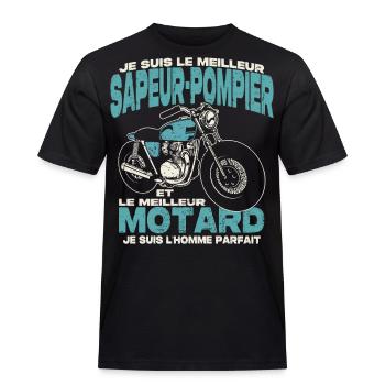 Le meilleur sapeur-pompier et le meilleur motard - T-shirt Workwear homme - noir - Devant - AI Model Male 178 light (178cm)
