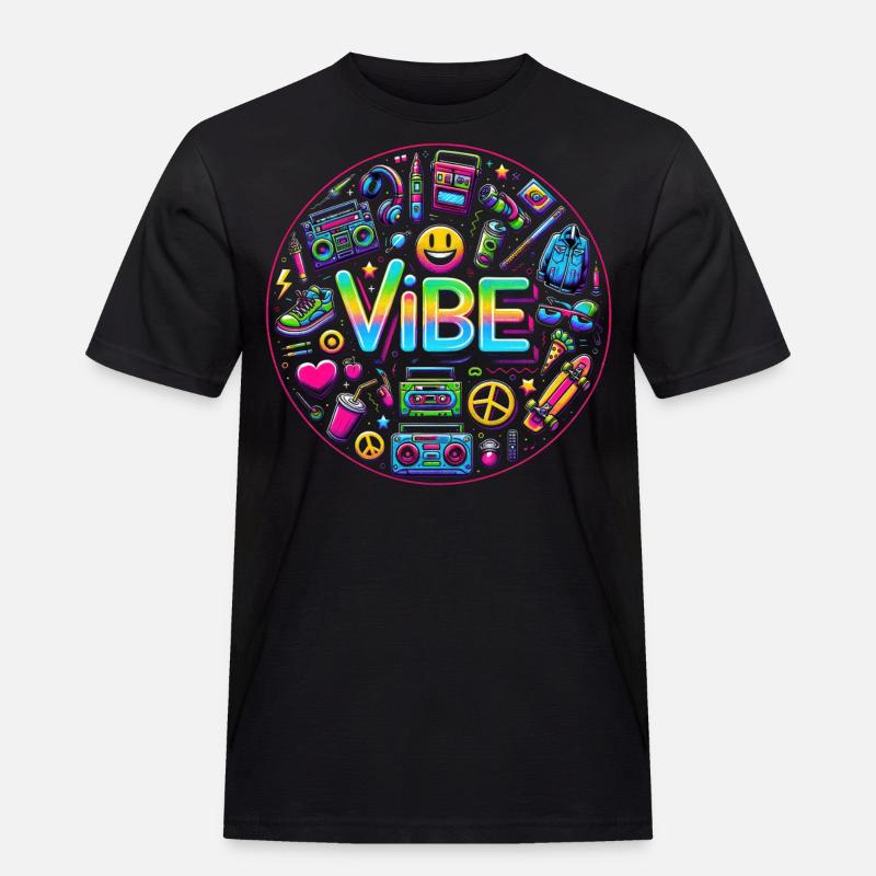 Retro-Vibe: Neon Buzz - Männer Workwear T-Shirt - Schwarz