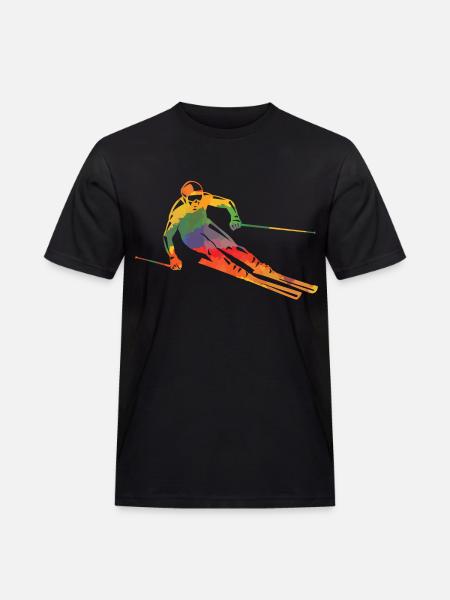 Farbiger Skifahrer - Männer Workwear T-Shirt - Schwarz