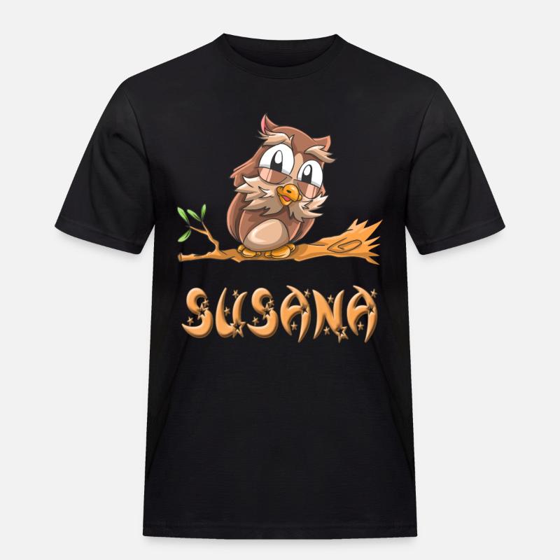 Eule Susana - Männer Workwear T-Shirt - Schwarz