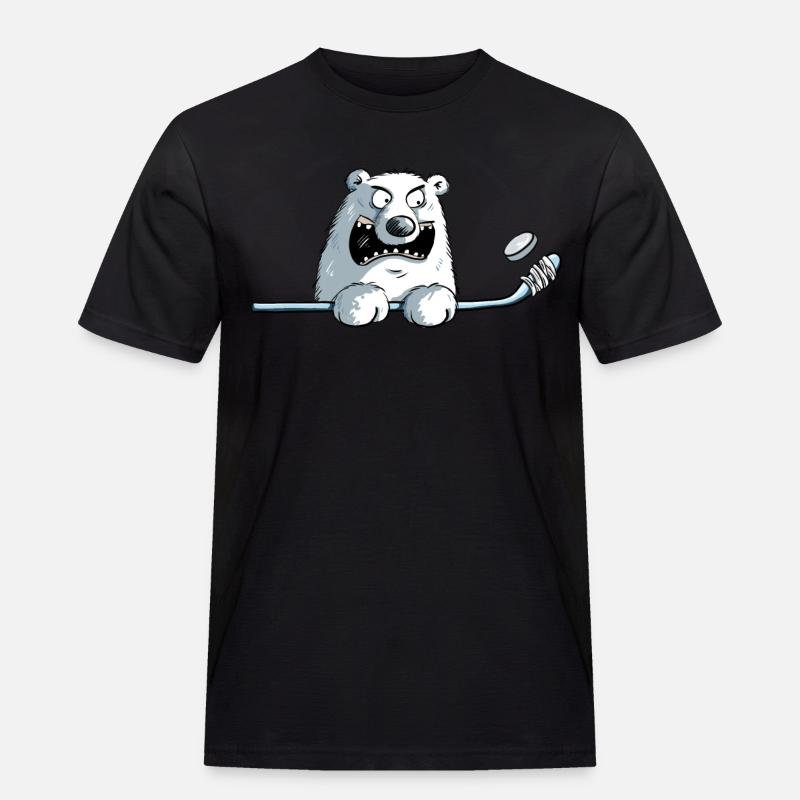 Cooler Eisbär Mit Eishockeyschläger I Eishockey - Männer Workwear T-Shirt - Schwarz
